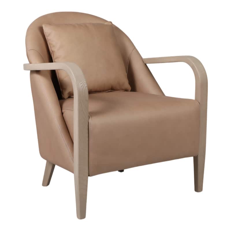 Faux Leather Wood Accent Chair Curved Armrests with Cushion - 33" Tan - 27" x 30" x 33"