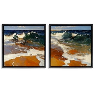 Stupell Glassy Coastal Break Framed Floater Canvas Wall Art Design By ...