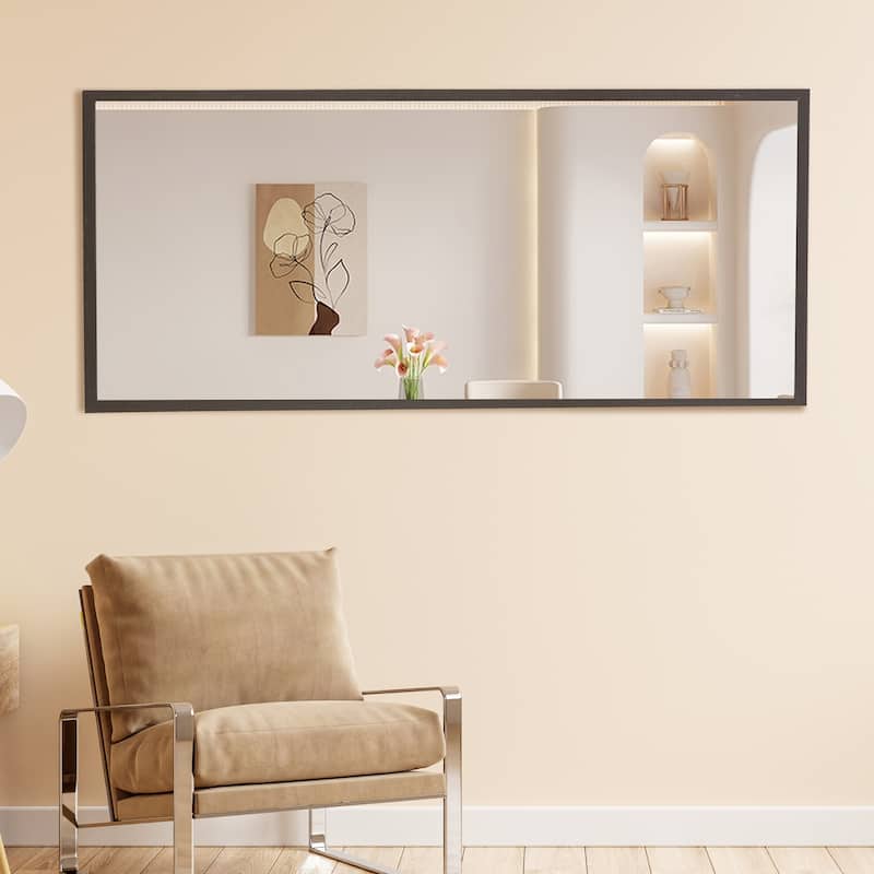Roomfitters Full-Length Mirror with Black Solid Wood Frame, 71"x31.5" Floor Standing or Wall-Mounted Dressing Mirror