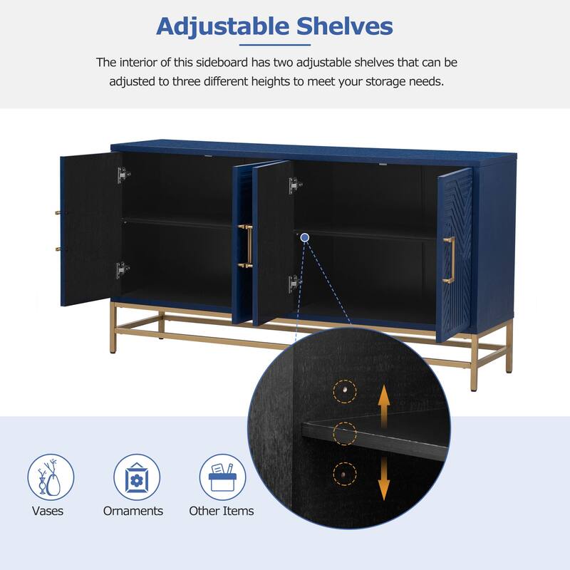 Rectangular Sideboard Entryway Cabinet with Adjustable Shelves & Metal Leg, Buffet Cabinet Console Table for Kitchen Living Room