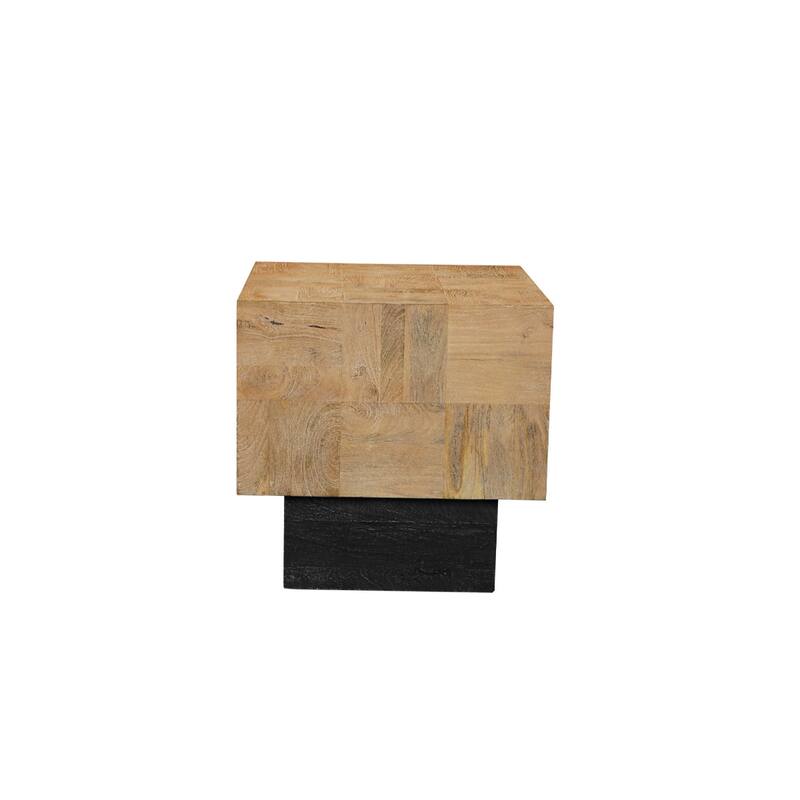 Brown Solid Mango Wood Square End Table with Black Base Natural Finish - 22” x 22” x 22” (D x W x H)