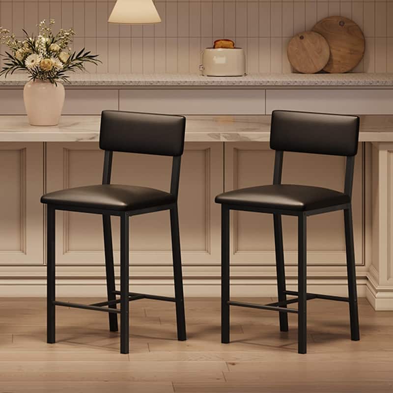 Kitchen Barstools with Thick Cushion Set of 2 for Dining Room, Kitchen Island Counter - Black