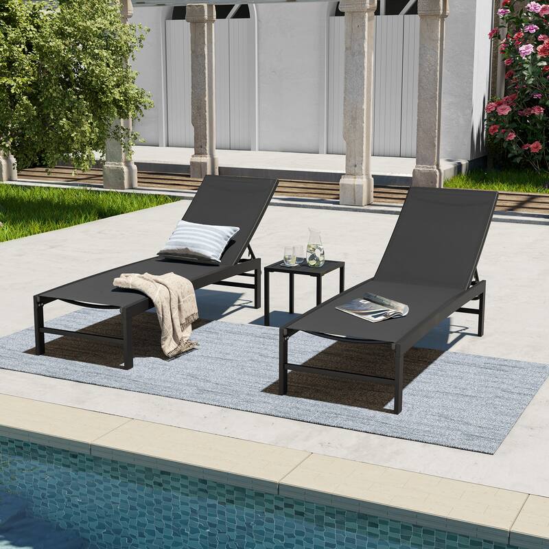 Pellebant Outdoor 3-piece Aluminum Adjustable Back Chaise Lounge with Side Table Set