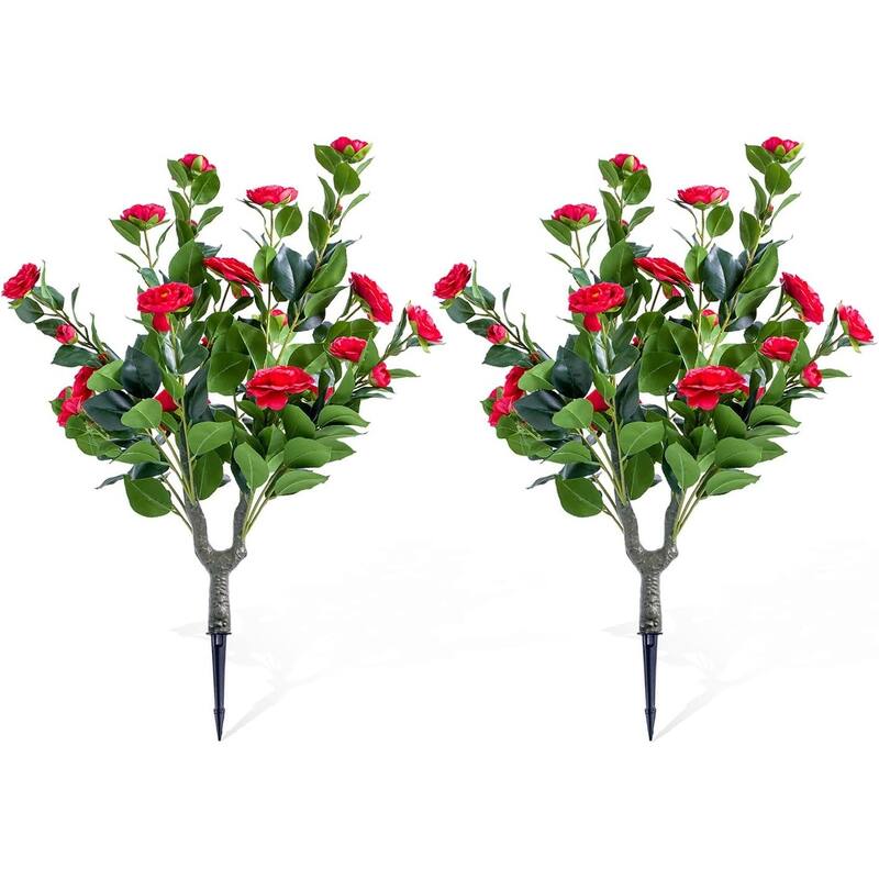 35.4" Artificial Topiary Flower with Ground Spike Set of 2,Artificial Trees with Camellia Flowers - Red