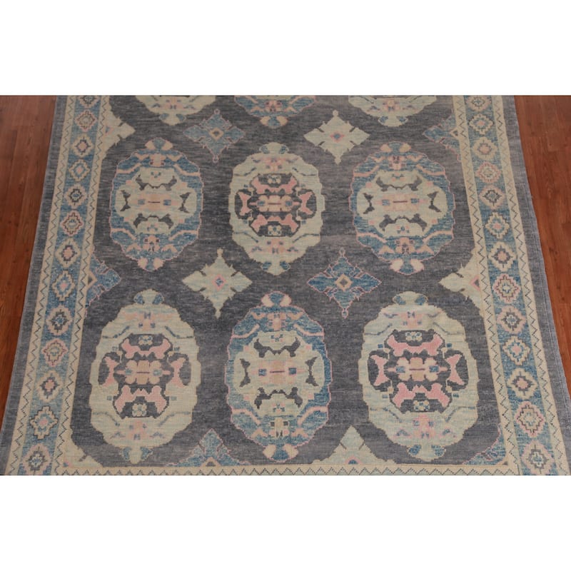 Hand Knotted Oriental 100% Wool Carpet Transitional Geometric Greys & Charcoal Oushak Area Rug - 11' 1'' X 8' 2''
