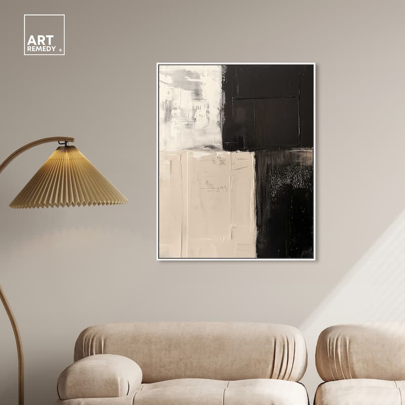 Art Remedy Checkered Framed Abstract Shapes 1 Piece Canvas Wall Art