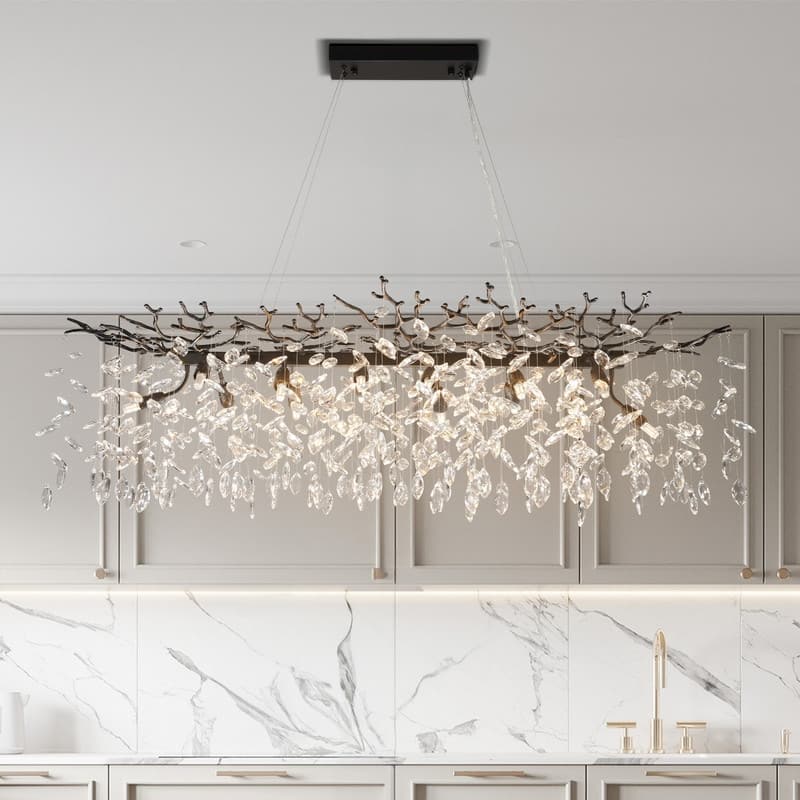 KAYLA 47.2" Modern 14-Lights Gold Luxury Crystal Linear Chandelier