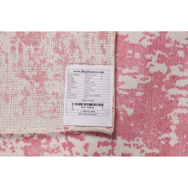 All-Over Pink Abstract Area Rug Hand-Knotted Wool Carpet - 8'0" X 9'11"