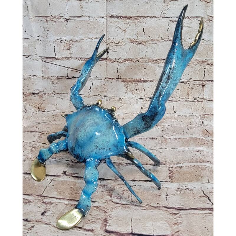 Colorful Patina Glazed Bronze Metal Crab Sculpture Figurine Statue Marine Art 6 Inches X 12 Inches