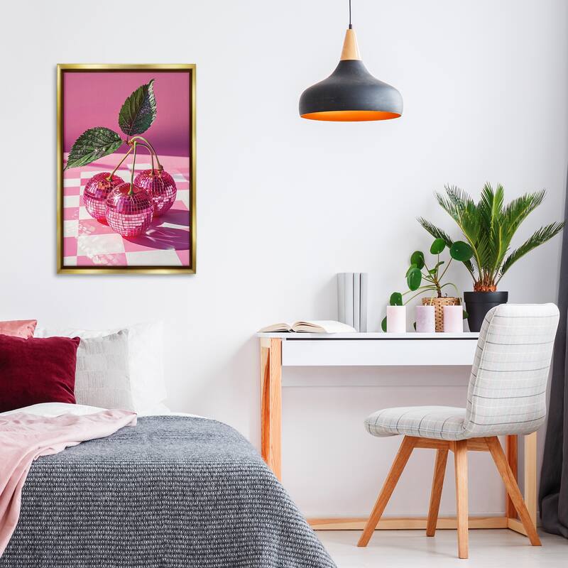 Stupell Disco Cherries on Checkered Framed Floater Canvas Wall Art Design By LSR Design Studio