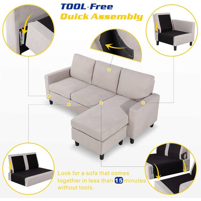 Futzca Modern L-shaped Convertible Sectional Sofa w/ Reversible Chaise