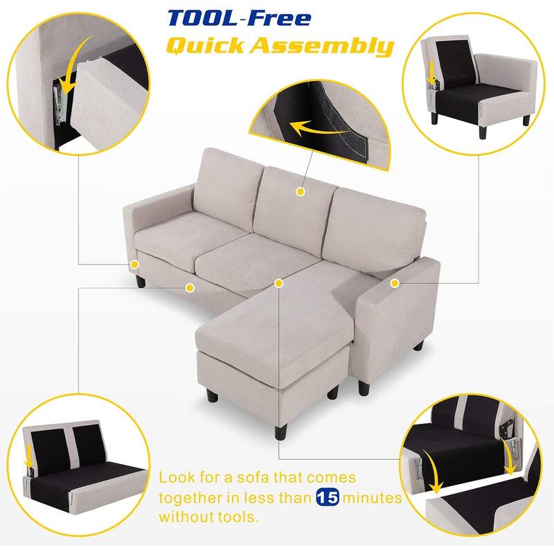 Futzca Modern L-shaped Convertible Sectional Sofa w/ Reversible Chaise
