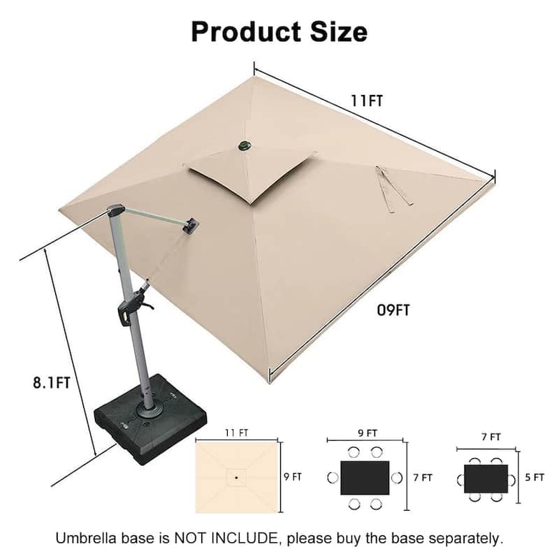 PURPLE LEAF Double Top 9x11/10x12/10x13ft Rectangle Umbrella Large Cantilever Outdoor Classic Umbrella with Base