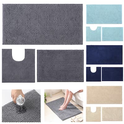 3 Piece Bathroom Rug Set Chenille Bath Rug Mat for Bathroom Tub Shower
