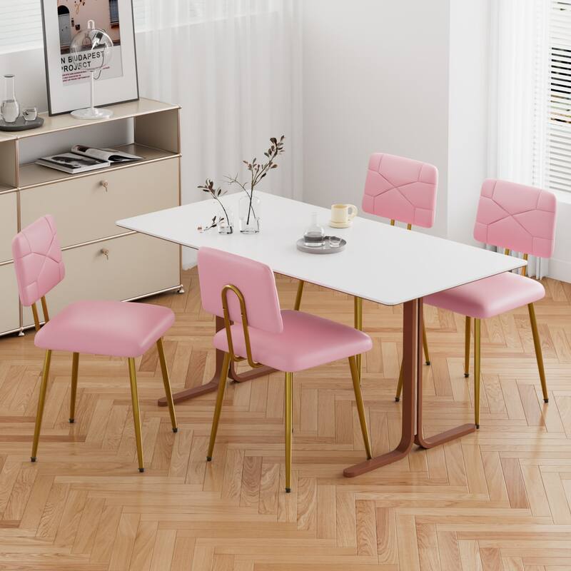 VECELO PU Leather Dining Chairs 2/4-Pack X-Back Side Chairs with Gold/Black Legs for Living room Bedroom Study Kitchen - Set of 4 - Pink