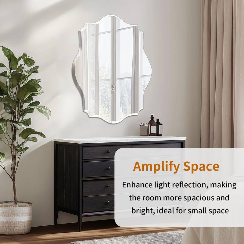 Frameless Bathroom Mirror Wall Mounted Modern Stylish Design with Contemporary Bevelled Edges