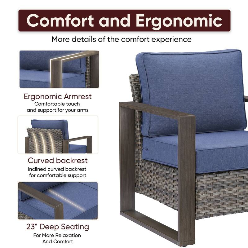 Pocassy Outdoor 30" Fire Pit Table with Sofa Swivel Chair Set