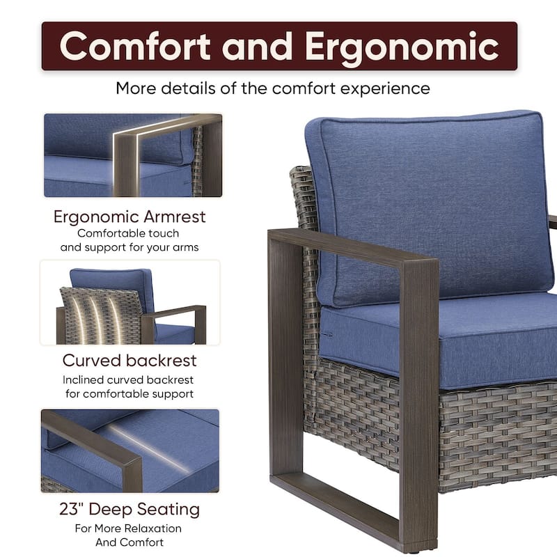 Pocassy Outdoor Sofa Patio Chair with Fire Table Set
