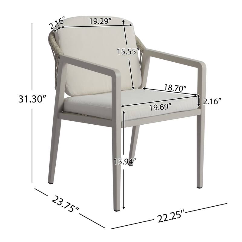 Roomfitters 7-Piece Outdoor Dining Set Acacia Wood Table Wicker Iron Chairs Patio Furniture, Grey Black