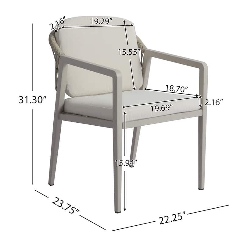 Roomfitters Outdoor Wicker Rattan Dining Chairs with Waterproof Cushions, Patio Armchairs Set of 2, Grey and Beige