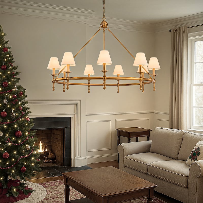 Vintage Chandelier 6-Light Classic Pendant Fixture with White Shades for Elegant Interior Lighting