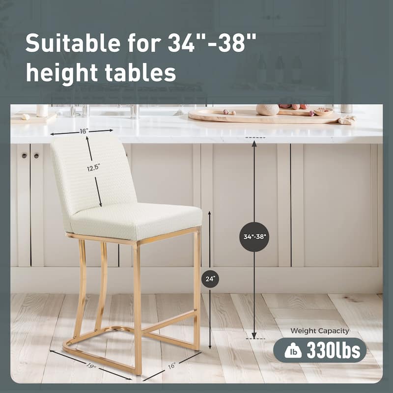 Bar Stool PU Leather Upholstered Dining Chair Middle Back Kitchen Stool Modern with Gold Polished Frame