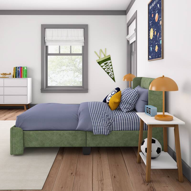 Max and Lily Twin-Size Upholstered Bed with Rectangular Headboard