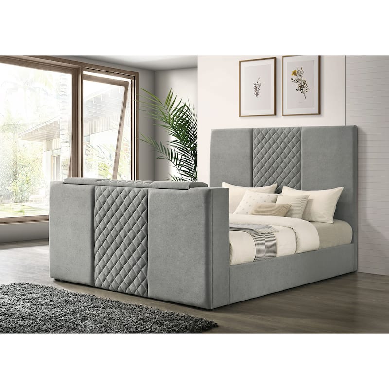 Tara 61-inch Upholstered Panel TV Bed Grey