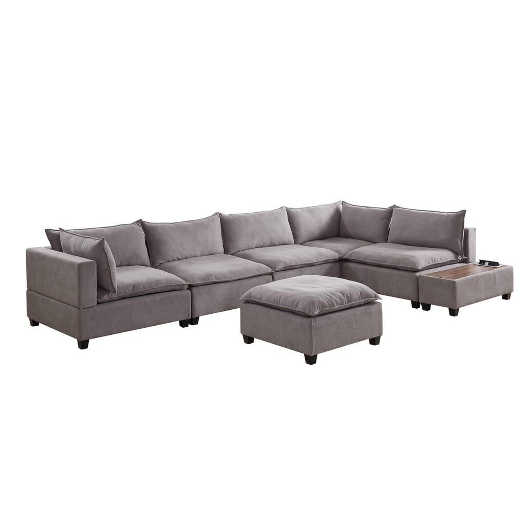 7 Piece Modular Sectional Sofa with Ottoman and USB Storage Console Table