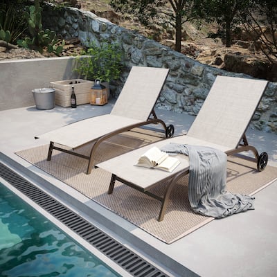 Pellebant 2PCS Outdoor Adjustable Chaise Lounge Chair with Wheels - N/A