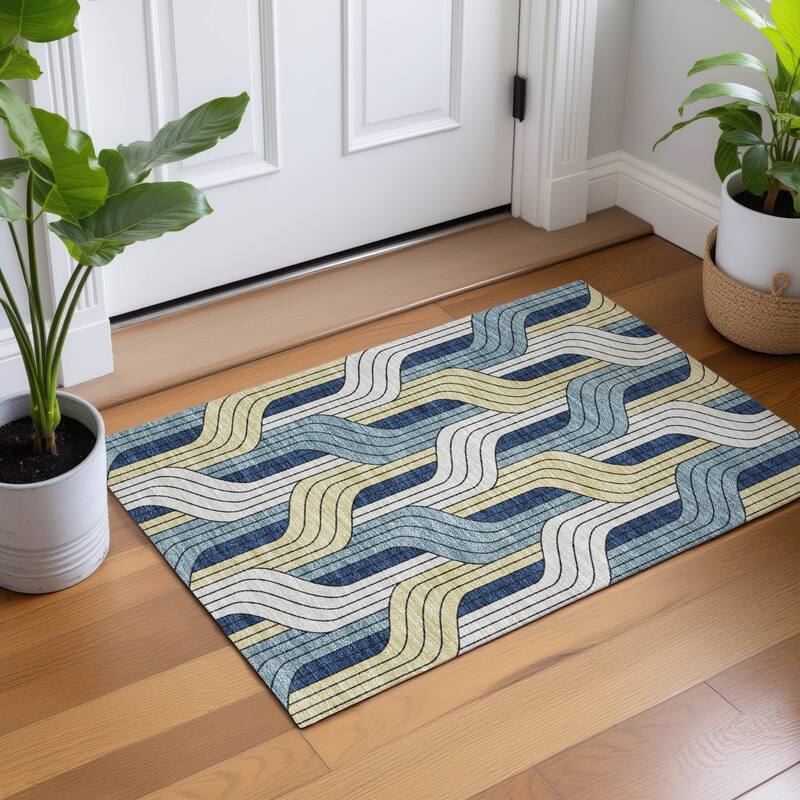 Machine Washable Indoor/ Outdoor Modern Pathway Chantille Rug