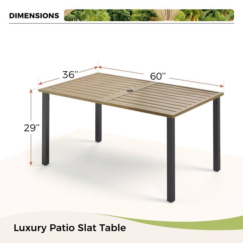7 Pieces Patio Dining Set, 60 Inch Rectangular Metal Table and Rattan Dining Chairs