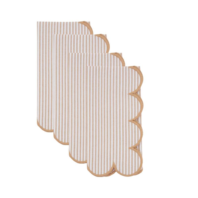Striped Pattern Cotton Decorative Napkins (Set of 4) - Finished Edge Detail for Dining and Entertaining, 20"x20"