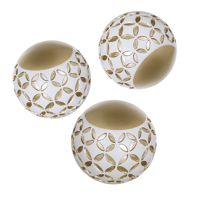 Creative Scents Schonwerk Diamond Lattice Whit/Gold Resin Balls/Orbs Set of 3 - white