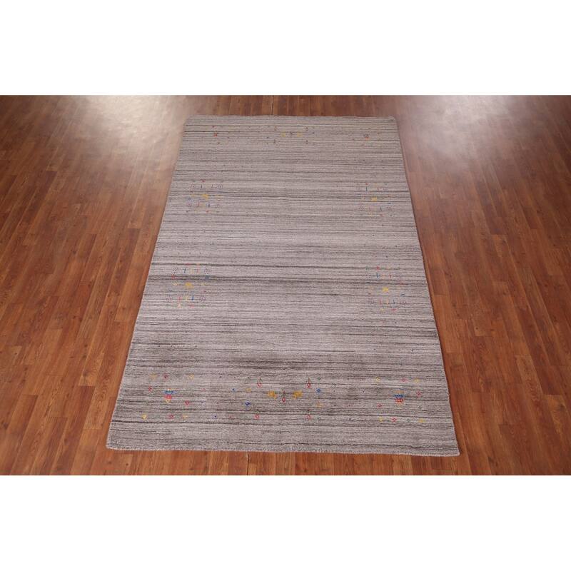 Striped Gabbeh Indian Area Rug Handmade Wool Carpet - 5'1"x 8'0"