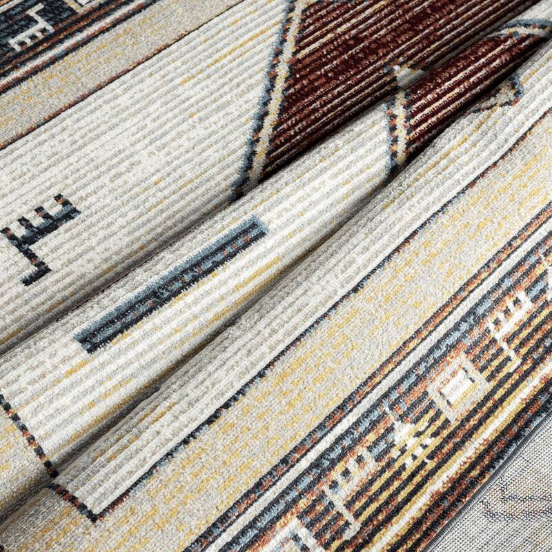 Everwash Treasure Southwestern Geometric Machine Washable Area Rug, Beige/Blue