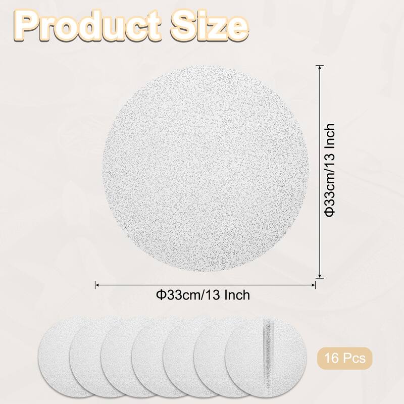 16Pcs Disposable Round Placemats, 13" Metallic Glitters Foil Mesh Mats - Star Silver