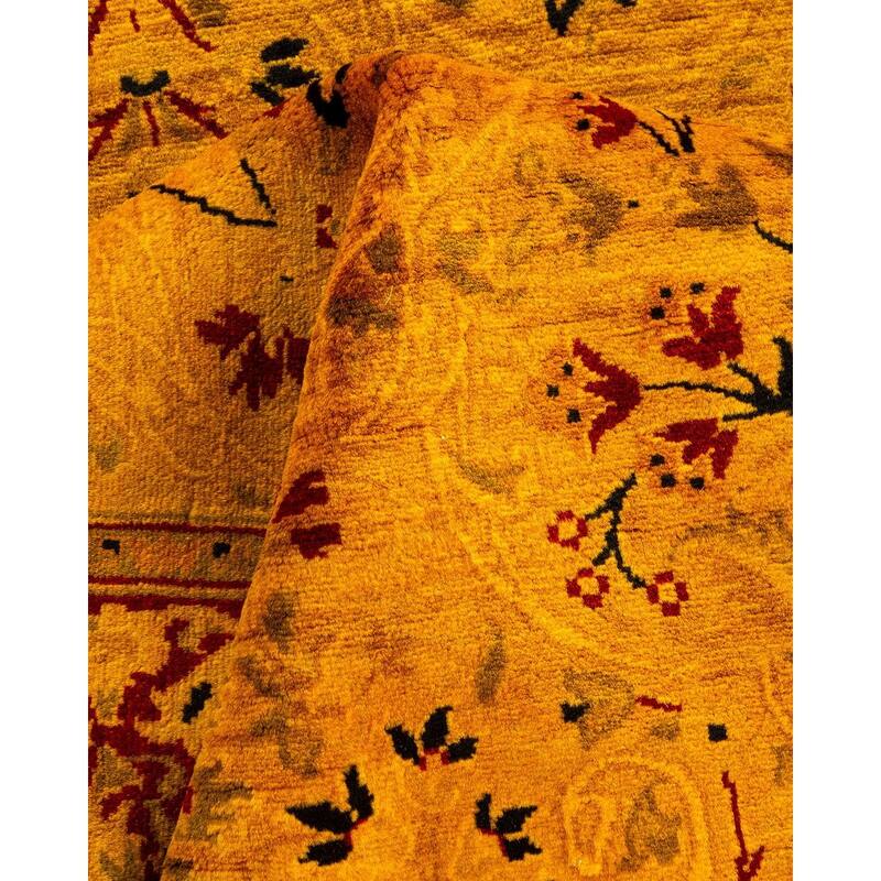 Overton Hand Knotted Wool Vintage Inspired Modern Contemporary Overdyed Yellow Runner Rug - 2' 7" x 8' 2"