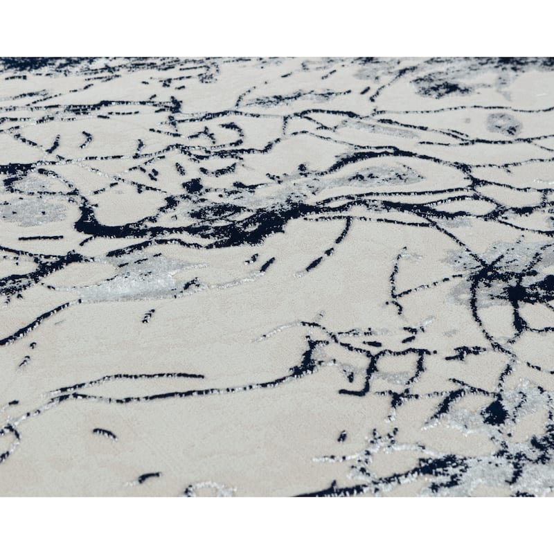 Maz Collection Beige/Navy Contemporary Area Rug