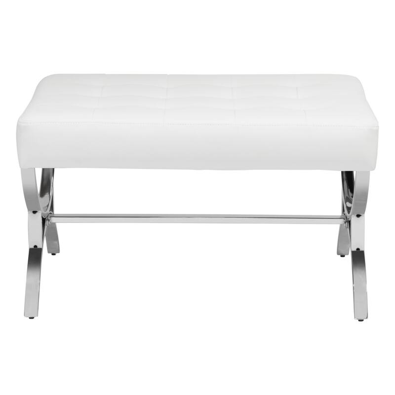 Newel Modern Blended Leather and Chrome Metal Frame Square Ottoman