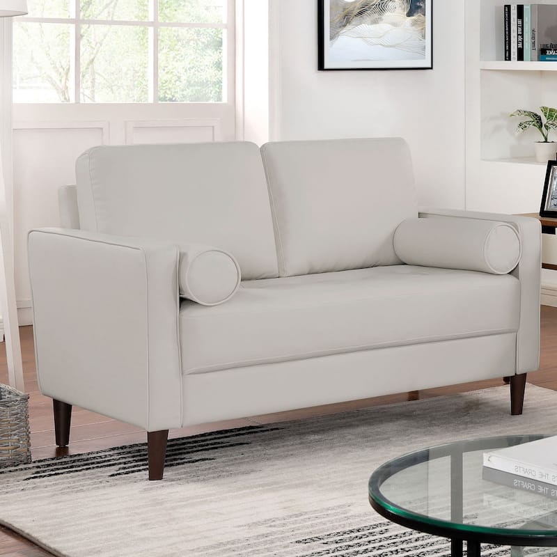 Contemporary Style Off-White 1Pc Sofa Leatherette Upholstered W Usb Bench Style Seating Bolster Pillows