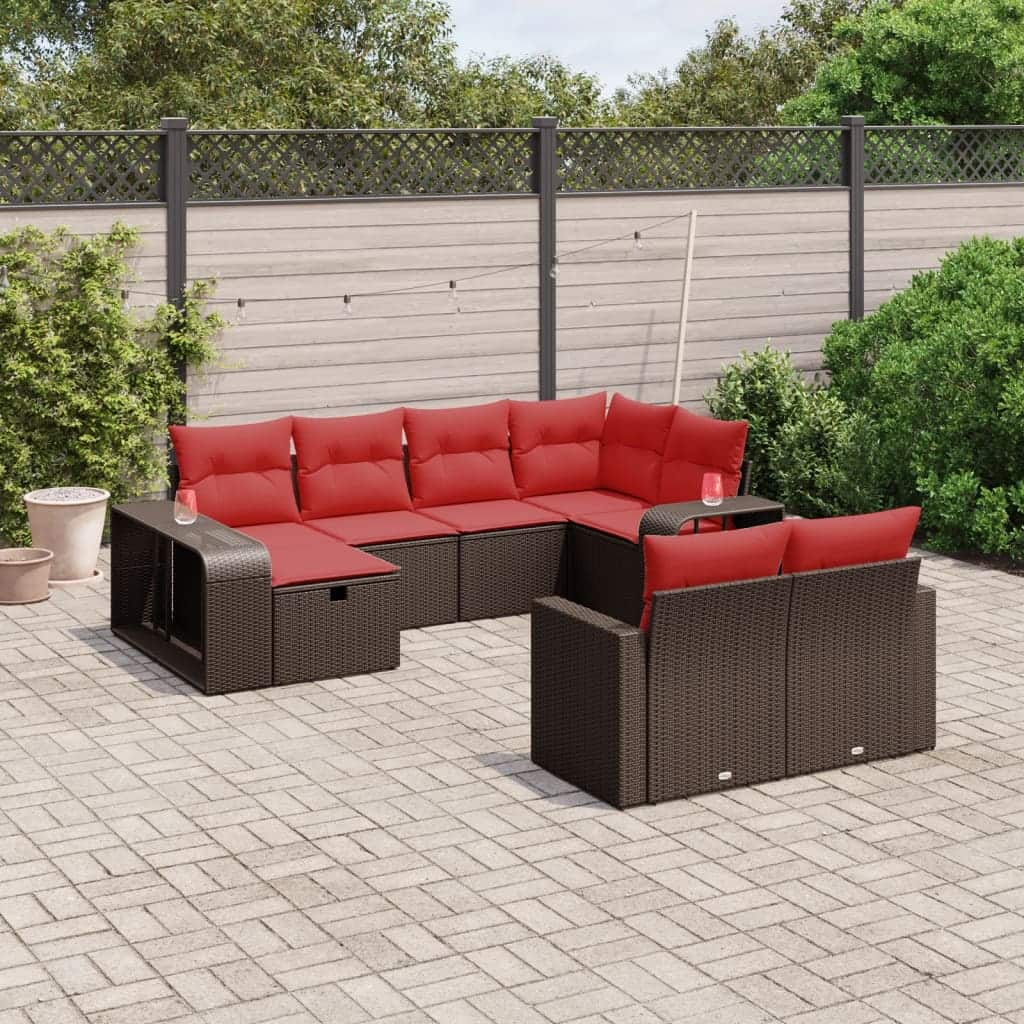 vidaXL Patio Sofa Set with Cushions Outdoor Conversation Furniture Poly Rattan - 21.7" x 24.4" x 27.2"