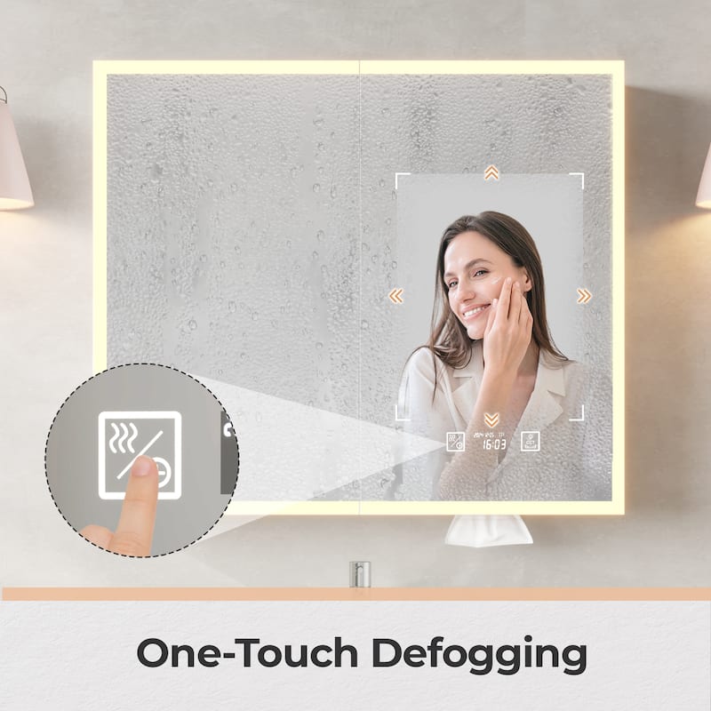 White MDF LED Bathroom Wall Cabinet with Mirror, 7 Shelves and USB - 31.5” x 6.1” x 27.6”