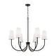 preview thumbnail 1 of 2, 37.25" W x 26.5" H 6-Light Transitional Chandelier with Tapered Soft White Glass - 37.25"W x 33.25"H Matte Black
