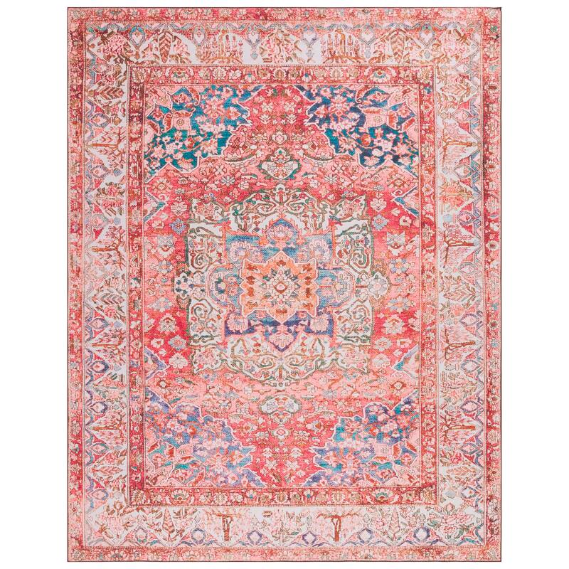 SAFAVIEH Tucson Machine Washable Slip Resistant Fedra Oriental Medallion - 8' x 10' - Rose/Beige