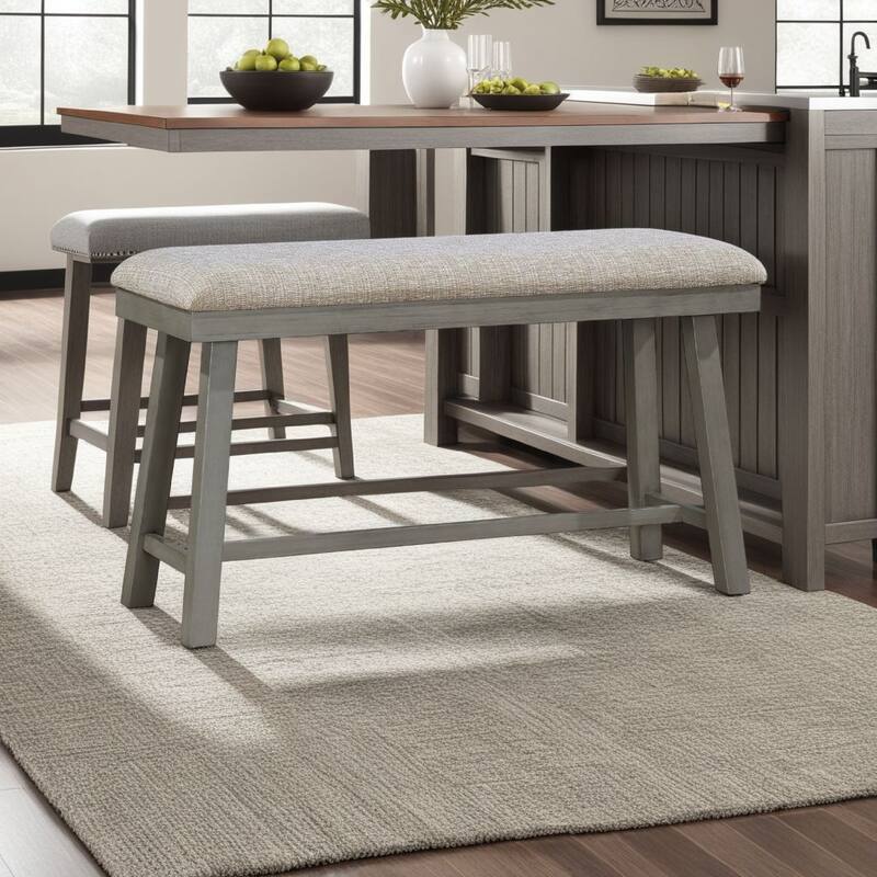 Anab Counter Height Bench, Foam Cushioned Polyester, Gray Wood