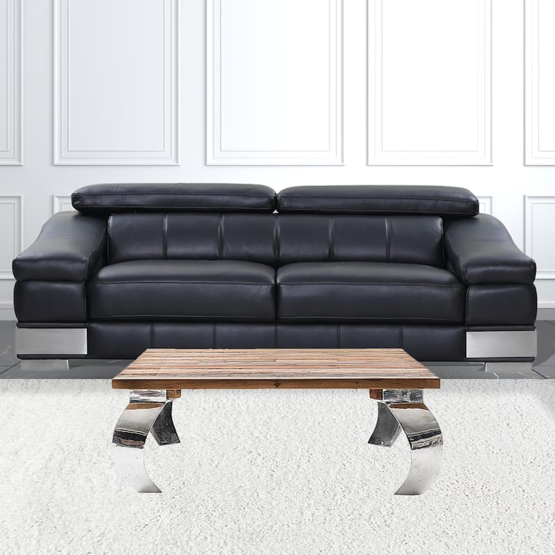 39" Steel And Reclaimed Wood Contemporary Square Coffee Table - 14.57" H x 39.37" W x 39.37" D