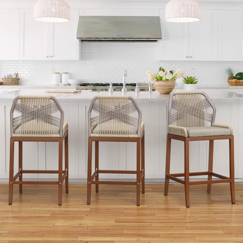 Modern Aluminum Counter Height Bar Stools, Upholstered Counter Stools with Back - 27.5"H