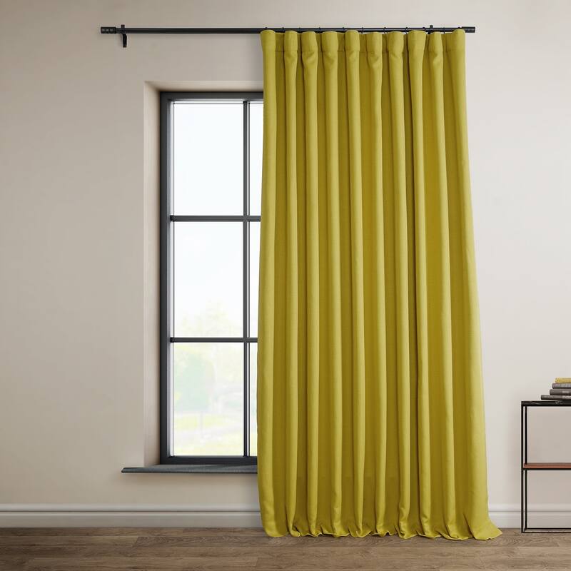 Exclusive Fabrics Faux Linen Extra Wide Room Darkening Curtain Panel - 100 X 84 - Graphic Gold