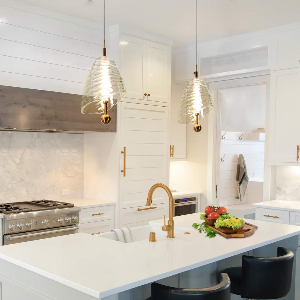 Modern Gold 1-Light LED Pendant with Clear Shell Resin Shades